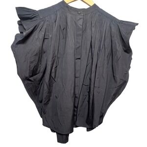 Madewell Top Ruffle Sleeve Black Blouse Button Down Collar Shirt Womens XS‎